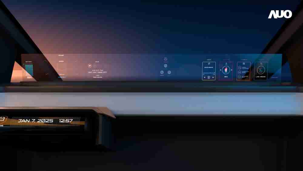 PG国际无界透明显示接口(Horizon Image Glass)透过车运算方案整合仪表板、、、中控台及副驾显示器，，，一体式全景呈现，，，，提供乘用者清晰的前方视野、、行车必要信息与娱乐功能